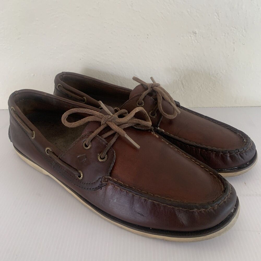 Sperry Top Sider Men's Authentic Original 2 Eye Brown Leather Boat Loafers Sz 12